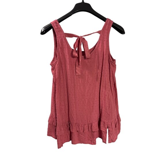 Democracy Pink Sleeveless Tank Top Ruffle Hem Tie Back - Picture 2 of 5